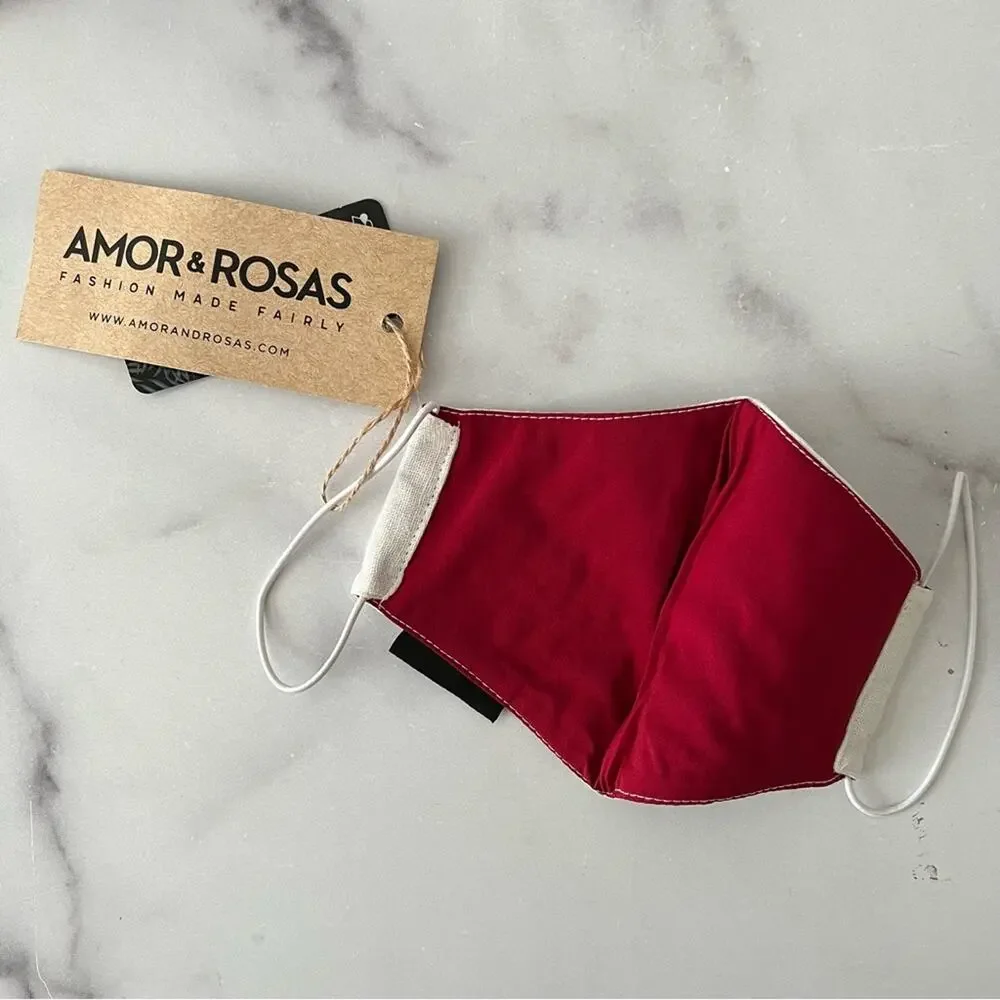 Amor & Rosas white with red pink flower floral embroidered face mask